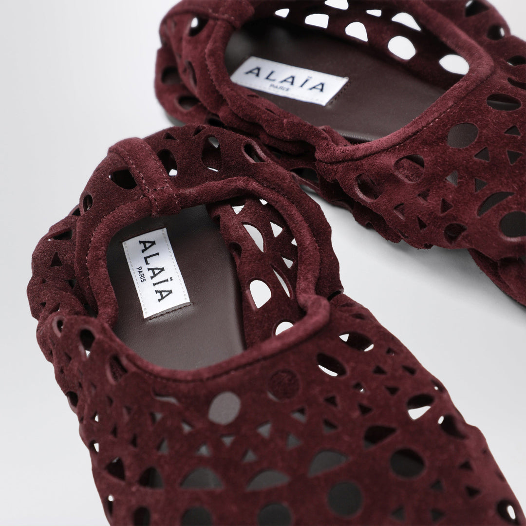 Alaïa Cherry Suede Vienne Perforated Slippers
