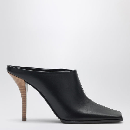 Black Square Leather Mules