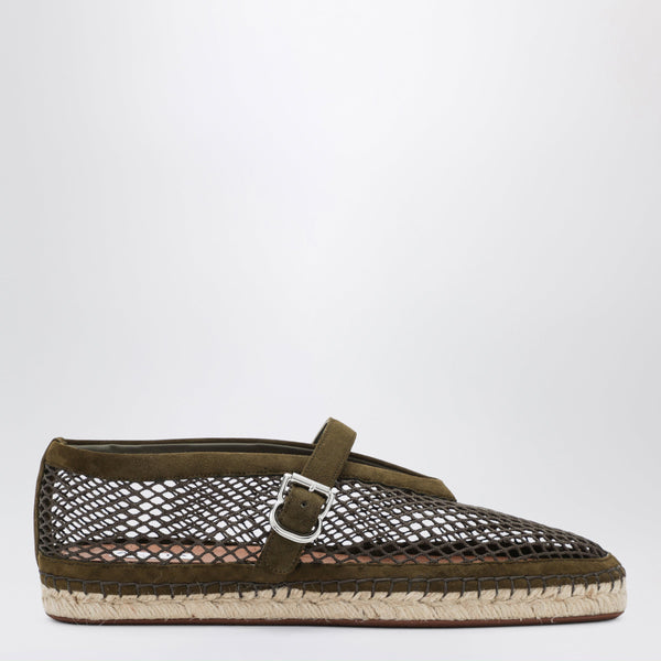 Flat Espadrilles In Mesh And Suede, Camouflage Green