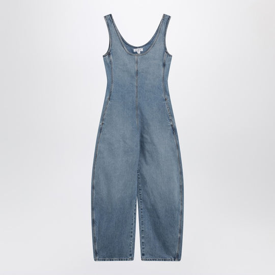 Rounded Denim Jumpsuit In Washed Blue