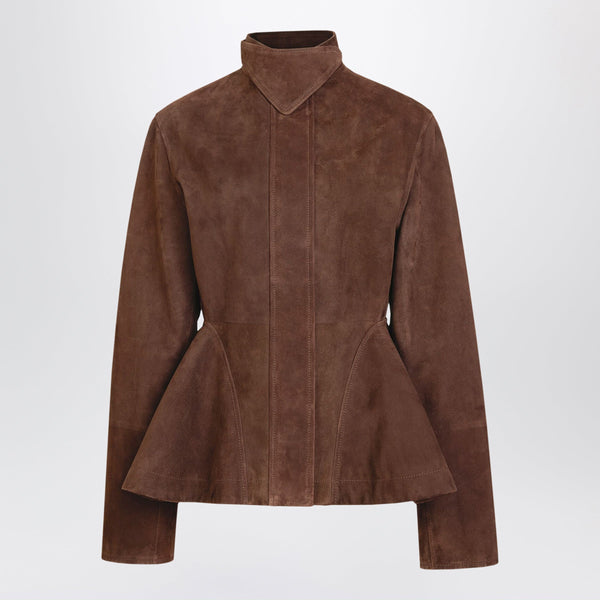 Peplum Suede Jacket In Chocolate Goat Leather