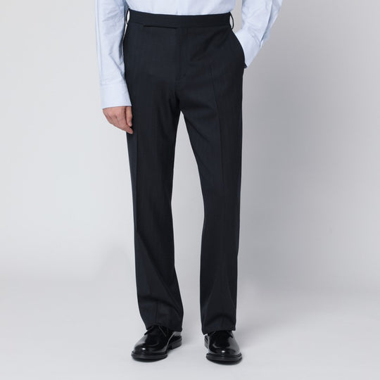 Blue Wool Blend Trousers