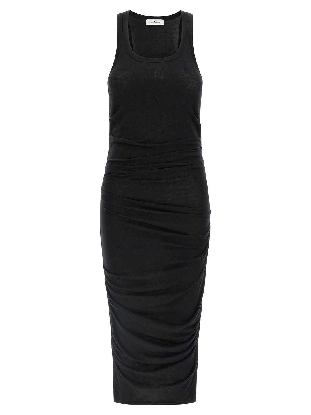 Elisabetta Franchi Logo Embroidery Midi Dress - Black Elisabetta Franchi Logo Embroidery Midi Dress - Black