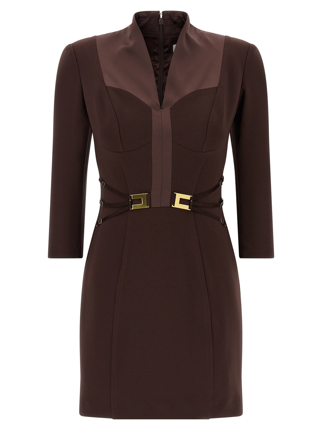 Elisabetta Franchi Logo Dress With Elastic Bands Dresses - Brown | 00192f0bd9208399336d366225fc99b585ed5184