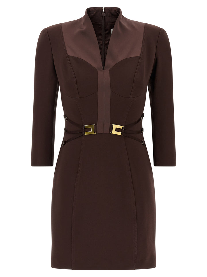 Elisabetta Franchi Logo Dress With Elastic Bands Dresses - Brown | 00192f0bd9208399336d366225fc99b585ed5184