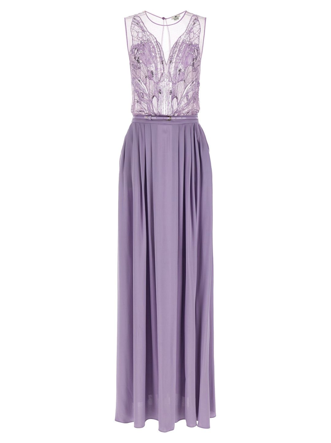 elisabetta franchi purple dress ELISABETTA FRANCHI RED CARPET DRESS IN LYCRA WITH KNOT AND LOGO ACCESSORY