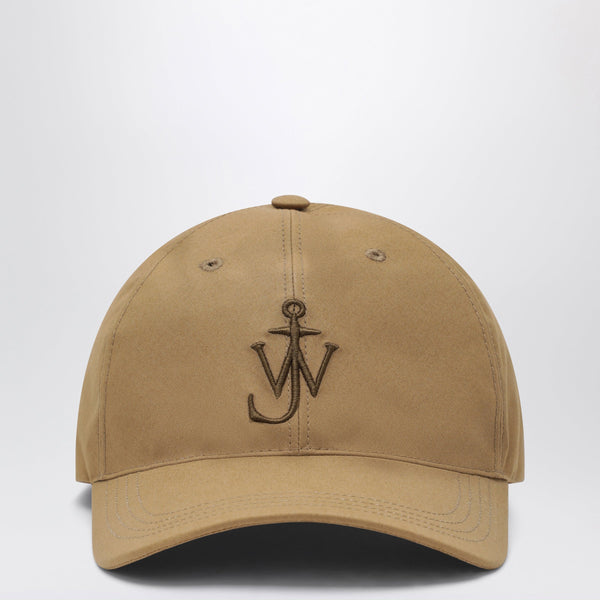 Baseball Cap In Beige Waxed Cotton With Anchor Embroidery