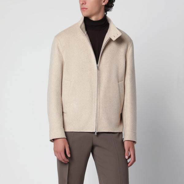 Beige Zip-Up Jacket In Wool And Cashmere