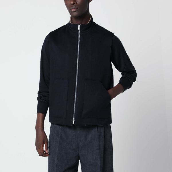 Blue Zip-Up Vest In Wool And Cashmere