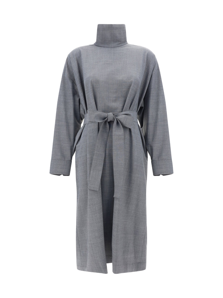 BISTRETCH WOOL DRESS WITH HIGH COLLAR AN