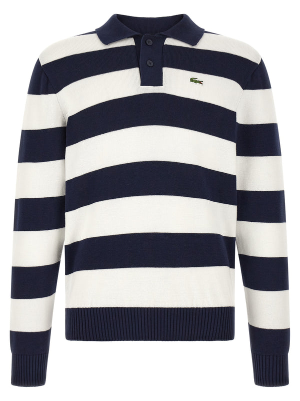 Striped Pulover With Polo Collar Sweaters And Cardigans White