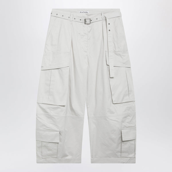 Light Grey Cotton Cargo Trousers With Belt