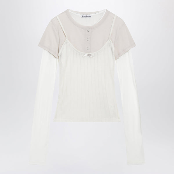 Layered Jersey Shirt With Bow White/Off White