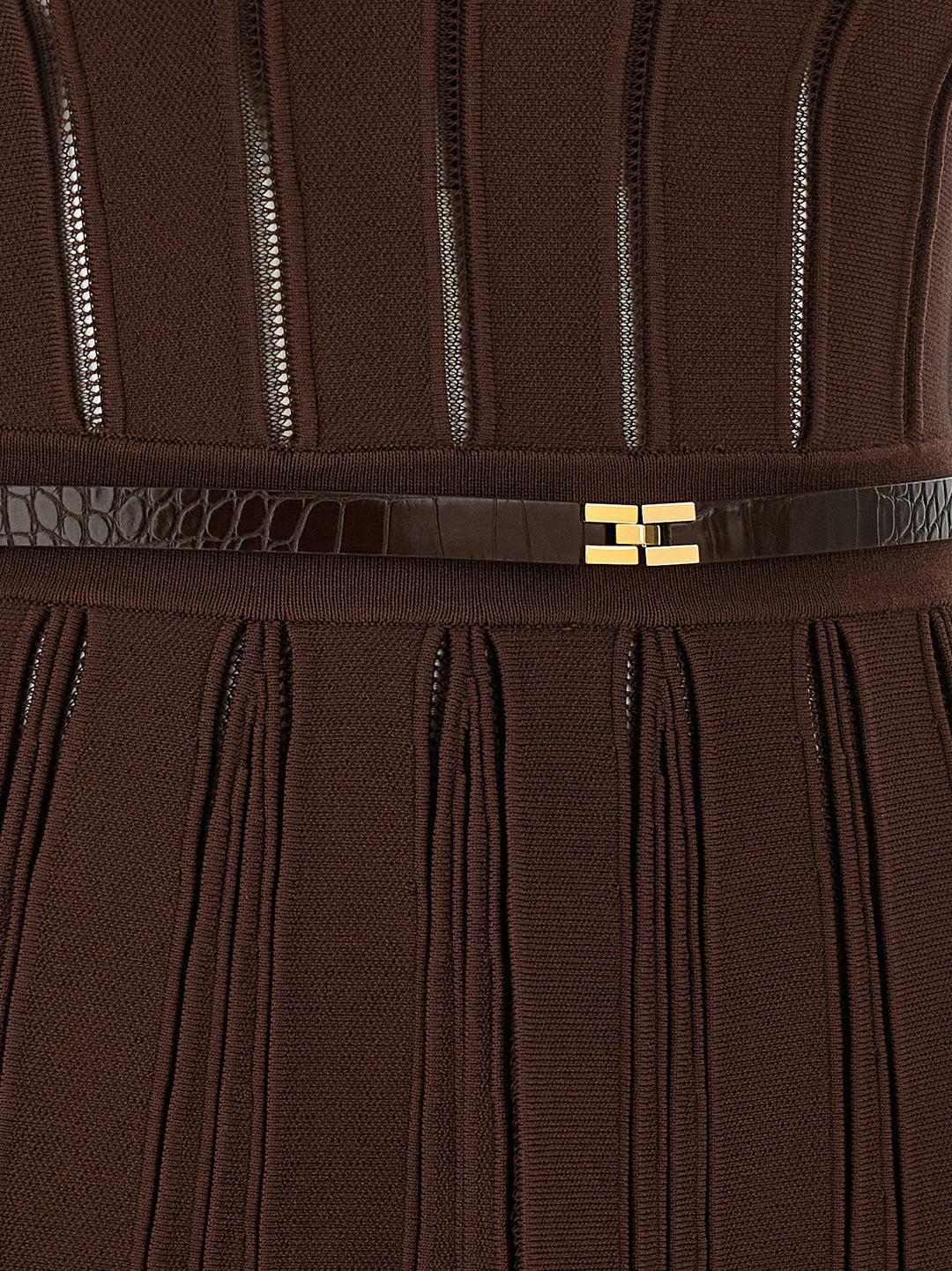 Elisabetta Franchi Weft Dress À Jour Dresses - Brown | 48e9f1d9b8583e39ac7667a051957cee3ab017ec