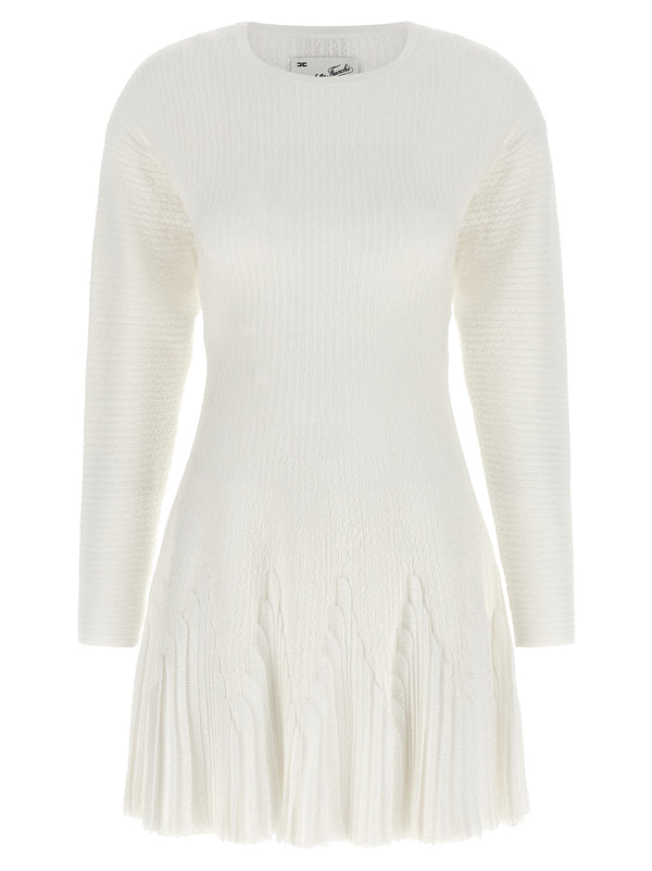 Knitted Pleated Dress Dresses White