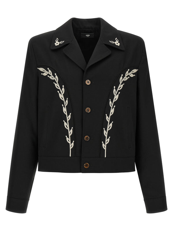 Western Jacket With Embroideries Puffer Jackets Black
