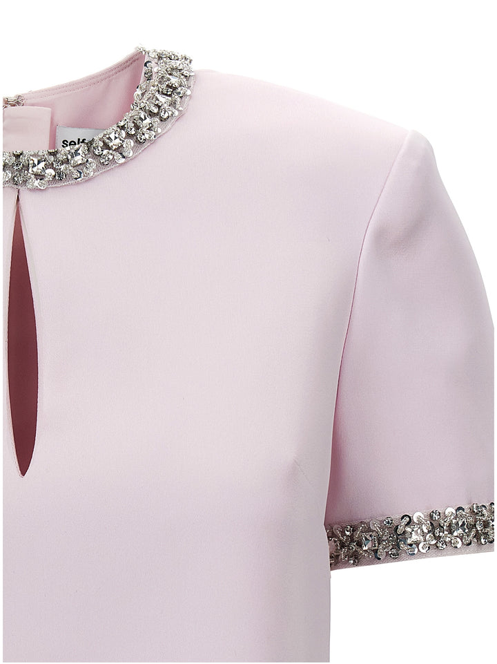 Pink Satin Embellished Tops Pink