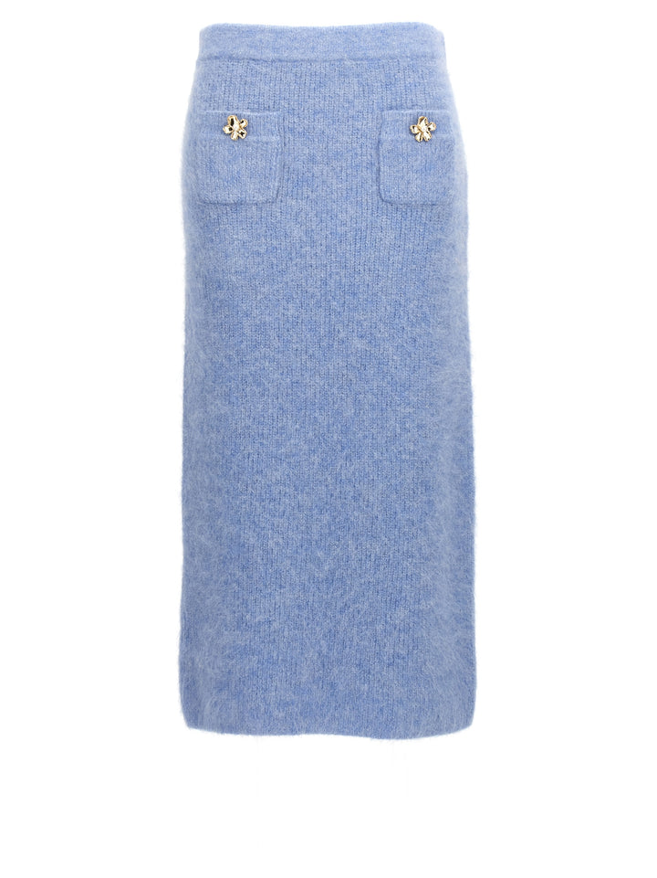 Blue Soft Knit Midi Skirts Light Blue