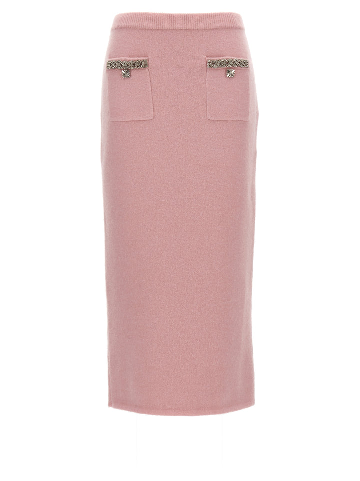 Pink Embellished Knit Midi Skirts Pink