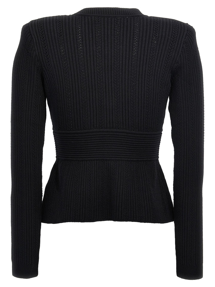 Black Pointelle Knit Sweater, Cardigans Black