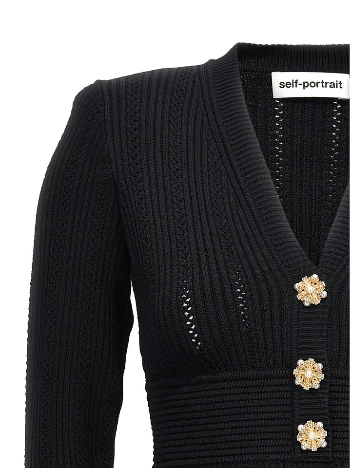 Black Pointelle Knit Sweater, Cardigans Black