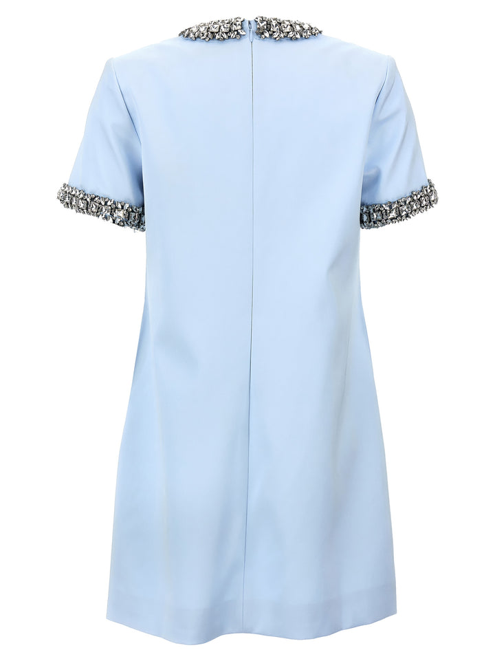 Blue Satin Embellished Mini Dresses Light Blue