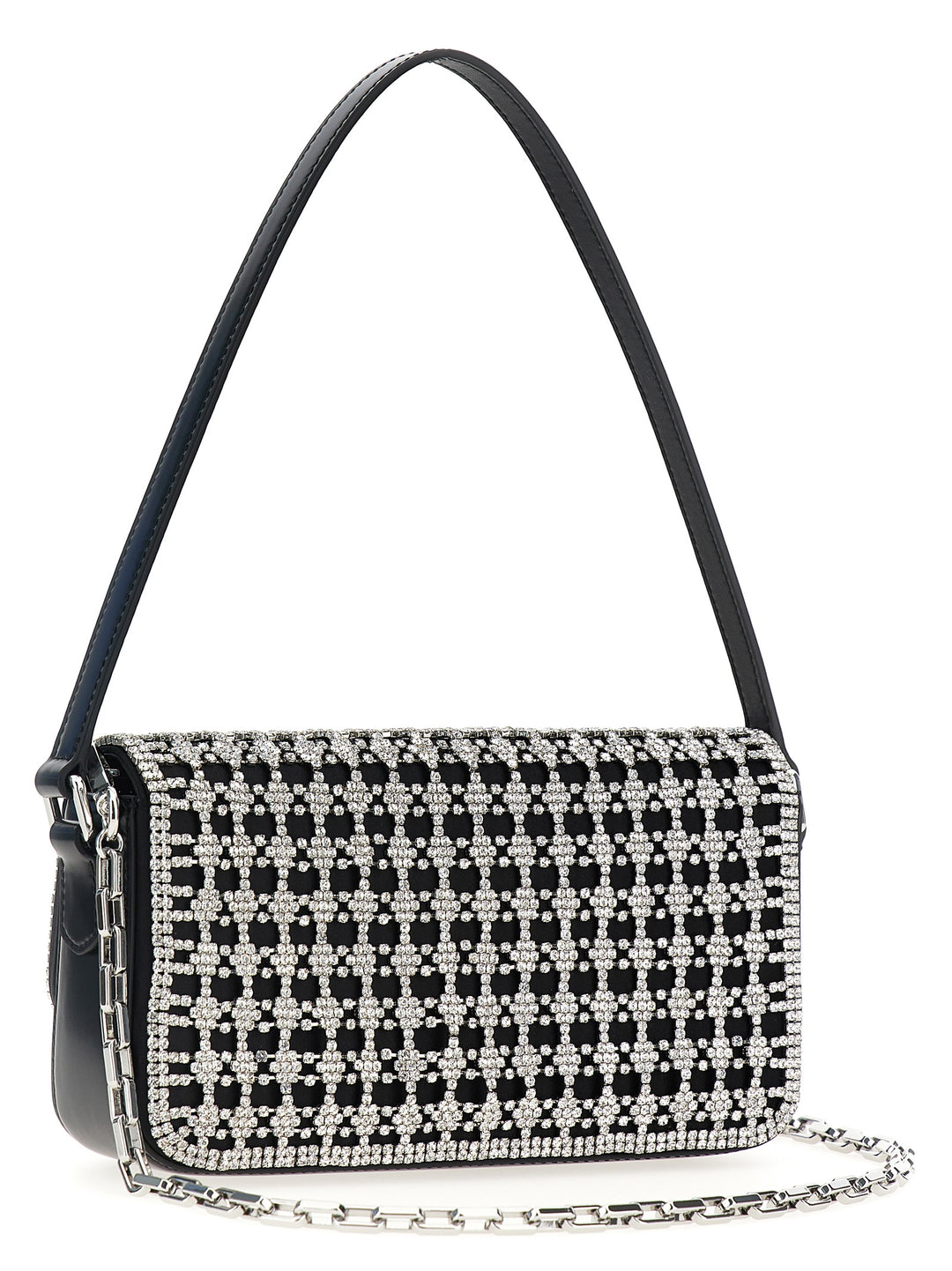 Black Crystal Baguette Shoulder Bags Black