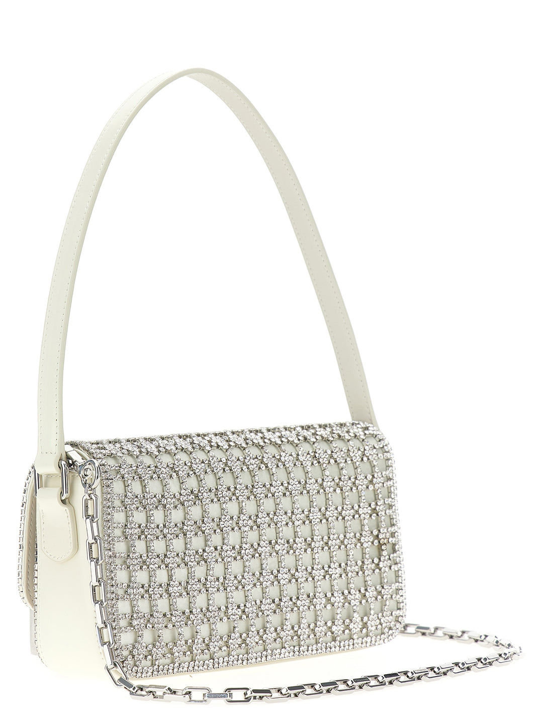 Champagne Crystal Baguette Shoulder Bags White