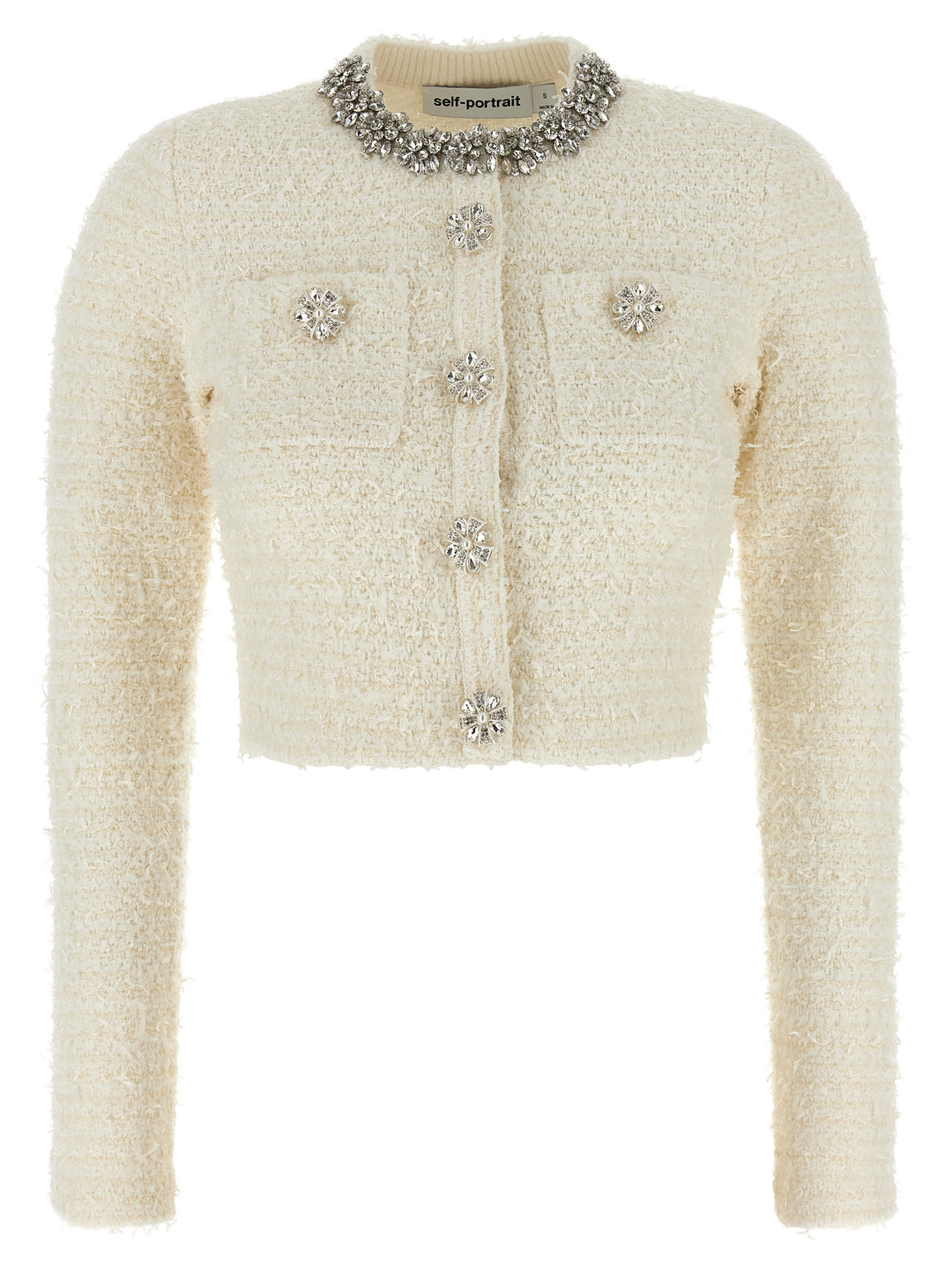 Self Portrait Cream Textured Knit Sweaters and Cardigans - White | 8c325d776f09386645f3ba169960d166a0df18c4