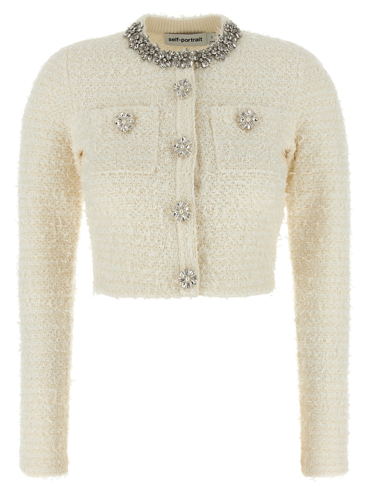 Self Portrait Cream Textured Knit Sweaters and Cardigans - White | 8c325d776f09386645f3ba169960d166a0df18c4