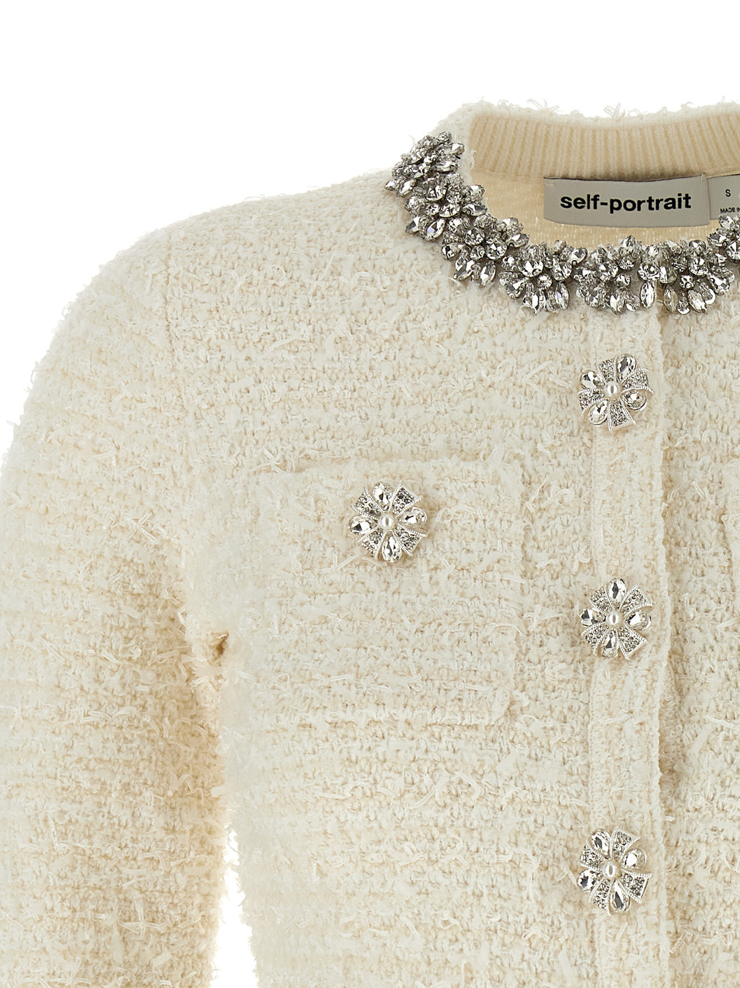 Self Portrait Cream Textured Knit Sweaters and Cardigans - White | 1c8330ed28ebb5d7fba0147dcf6fc2d0c4a415dd