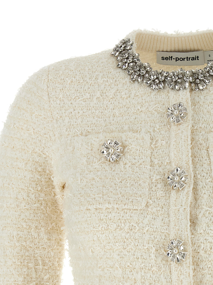 Self Portrait Cream Textured Knit Sweaters and Cardigans - White | 1c8330ed28ebb5d7fba0147dcf6fc2d0c4a415dd