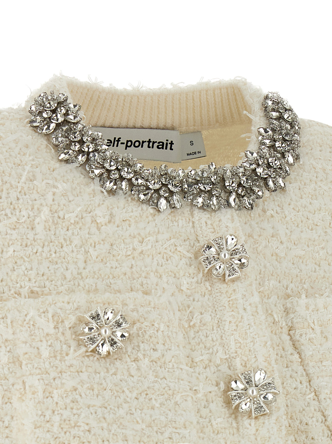 Self Portrait Cream Textured Knit Sweaters and Cardigans - White | 4f4aa3e191b67bee410a2239e4e08dce982962de