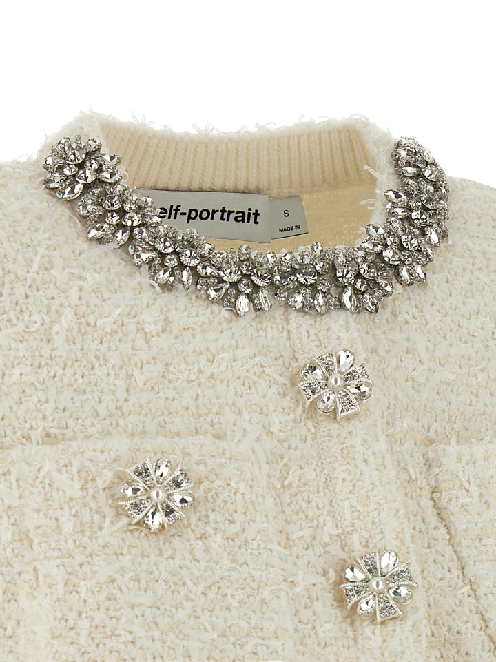 Self Portrait Cream Textured Knit Sweaters and Cardigans - White | 4f4aa3e191b67bee410a2239e4e08dce982962de