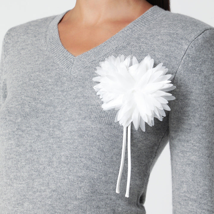 Self-Portrait Gray Wool Sweater With Flower