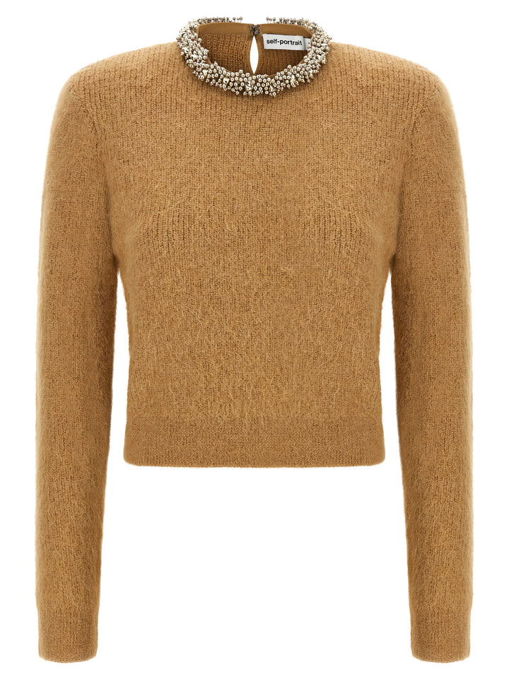 Self Portrait Sweater With Jewel Embroidery Sweaters and Cardigans - Brown | 034ee58da06bd92636a2466dac2411becef56ac4