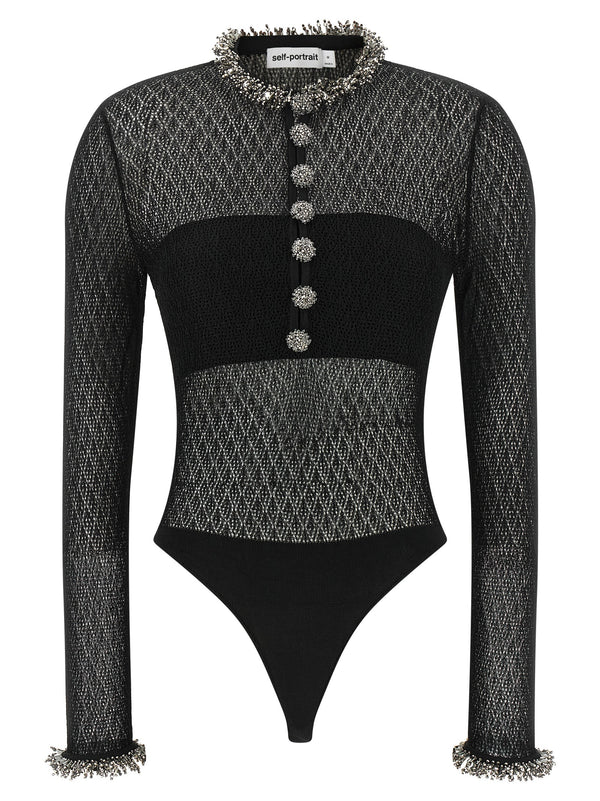 Openwork Knitted Bodysuit Tops Black