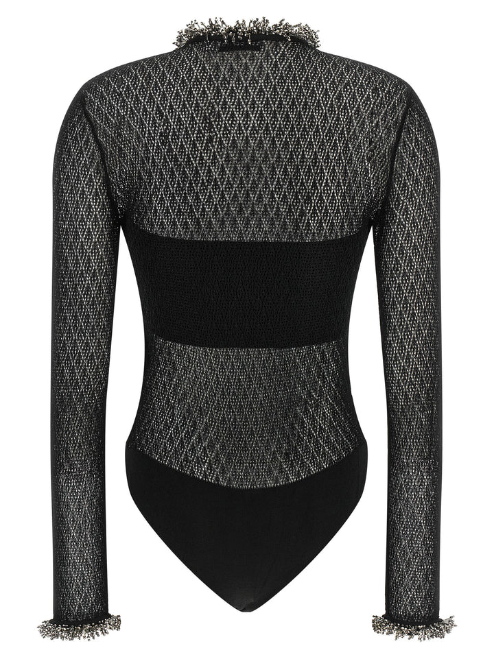 Self Portrait Openwork Knitted Bodysuit Tops - Black | 446c201d9fc18c3acd31c6c08212b7c168250149