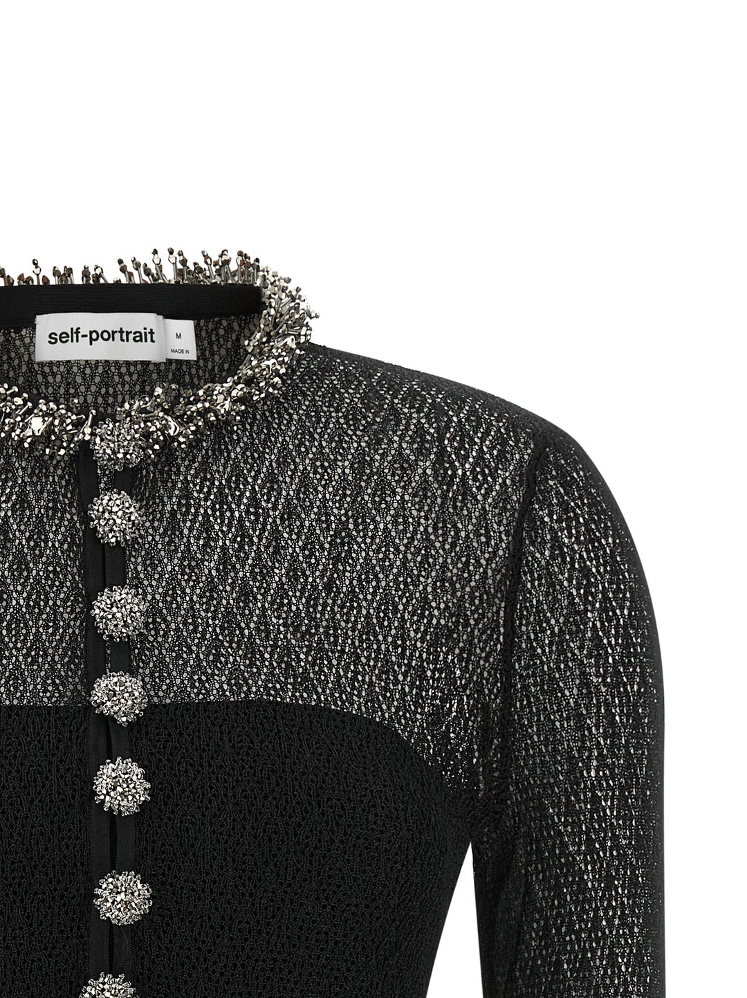 Self Portrait Openwork Knitted Bodysuit Tops - Black | d72bf47b4d6235dbaf59fa125c92ac1b271af79f