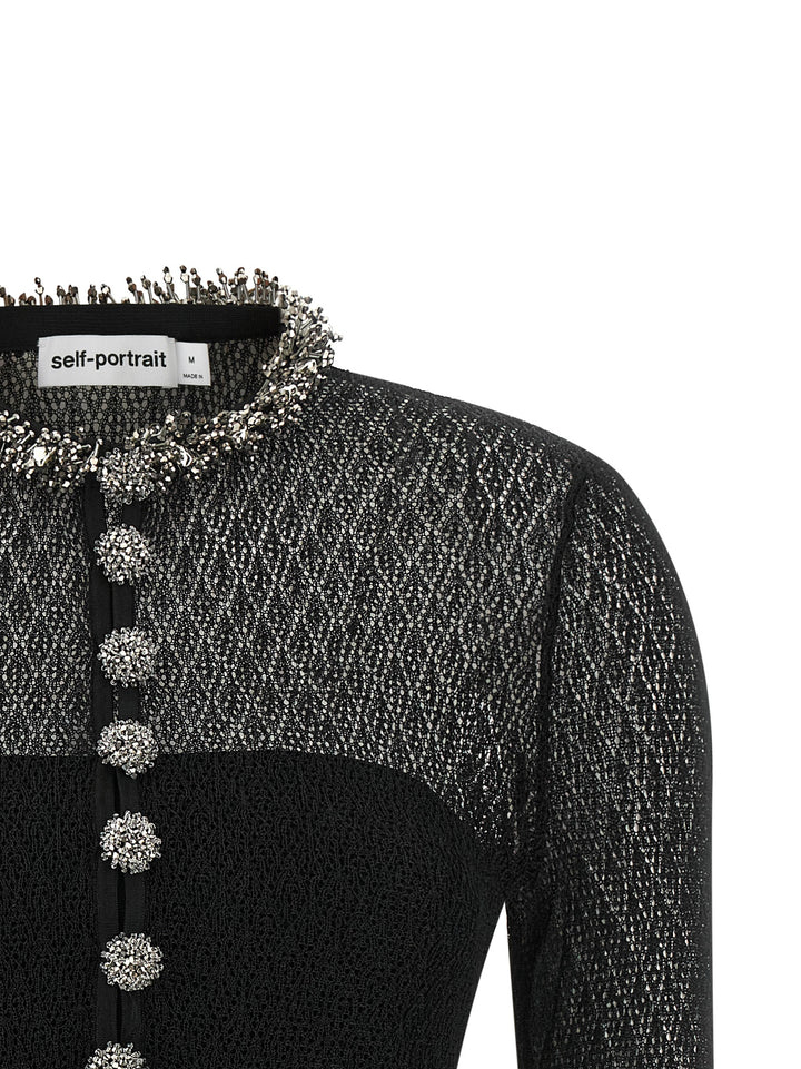 Self Portrait Openwork Knitted Bodysuit Tops - Black | d72bf47b4d6235dbaf59fa125c92ac1b271af79f