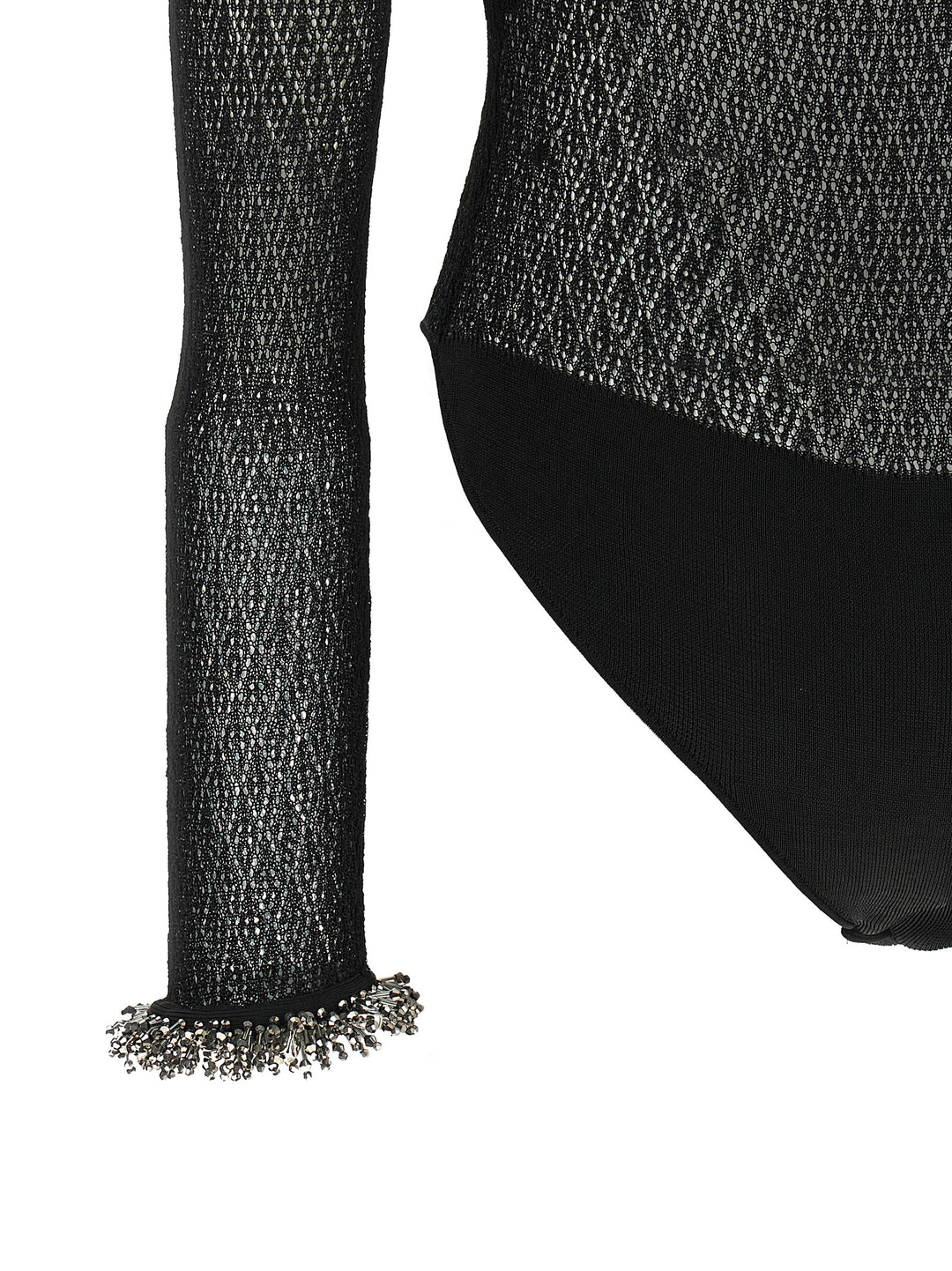 Self Portrait Openwork Knitted Bodysuit Tops - Black | 4473ab054bf436d3f91ccd144655df7512bd91a7
