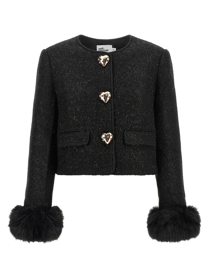 Self Portrait Bouclé Fur Jacket BlazerS - Black | 2b24c4285e4287c4761c77febde07529f59e4793