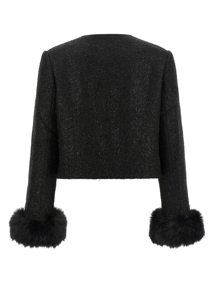 Self Portrait Bouclé Fur Jacket BlazerS - Black | 1a5e2de180705e86b3707513de5d1b3f2866fc5b