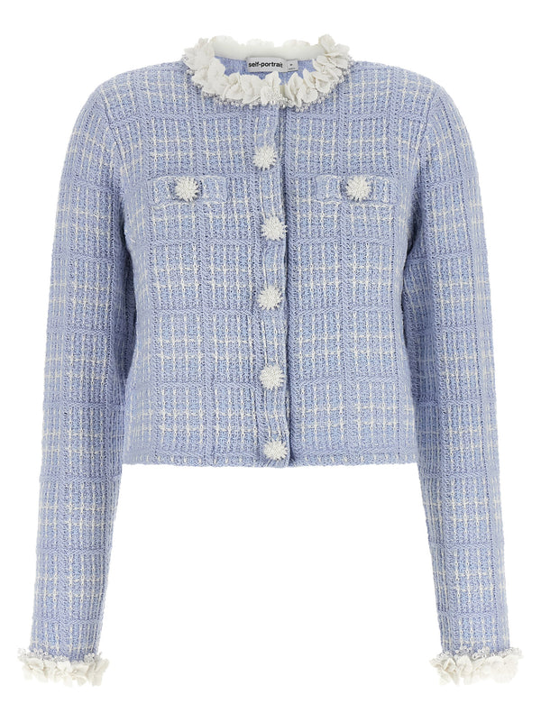 Check Knit Jacket Blazers Blue