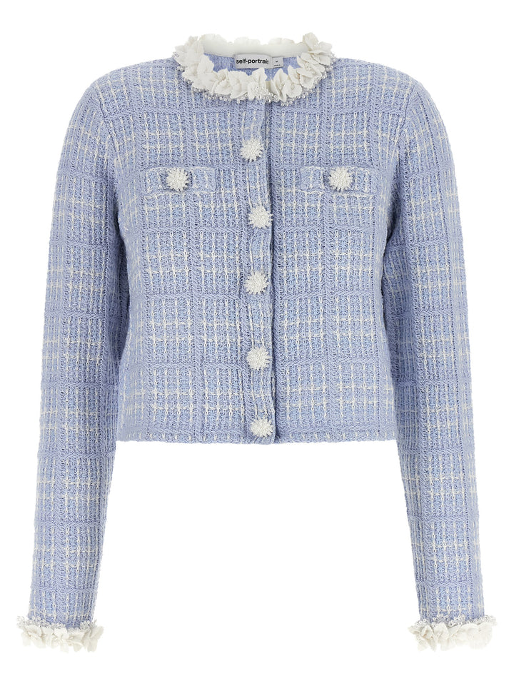 Self Portrait Check Knit Jacket BlazerS - Blue | a44dd664e33b99bce78cfaeca922e71f34b4be1b
