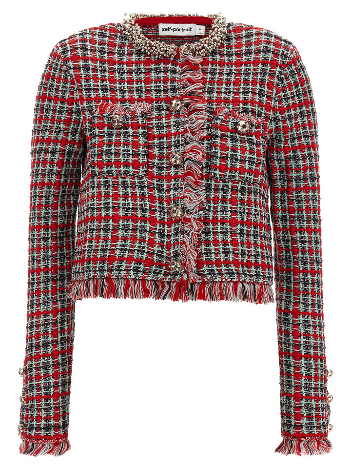 Self Portrait Fringed Knit Jacket BlazerS - Red | 2b73730ae2653b705d6b5a69c77d9e61882dd8e2