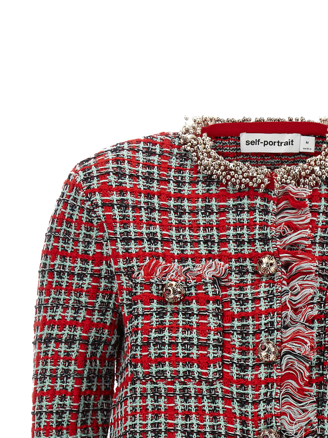 Self Portrait Fringed Knit Jacket BlazerS - Red | 7962845bec7fcb27dfd82645c59ade26fedfbd90