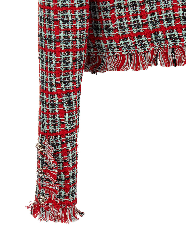 Self Portrait Fringed Knit Jacket BlazerS - Red | 0c25055ea8c2fd5f2c426150346fafb4c3c6ece4
