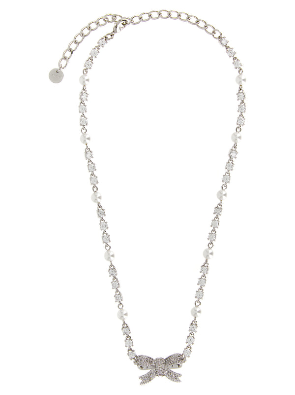 Crystal Pearl Bow Jewelry Silver