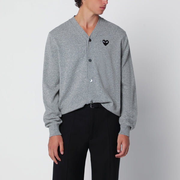 Light Grey Wool Cardigan With Heart Patch